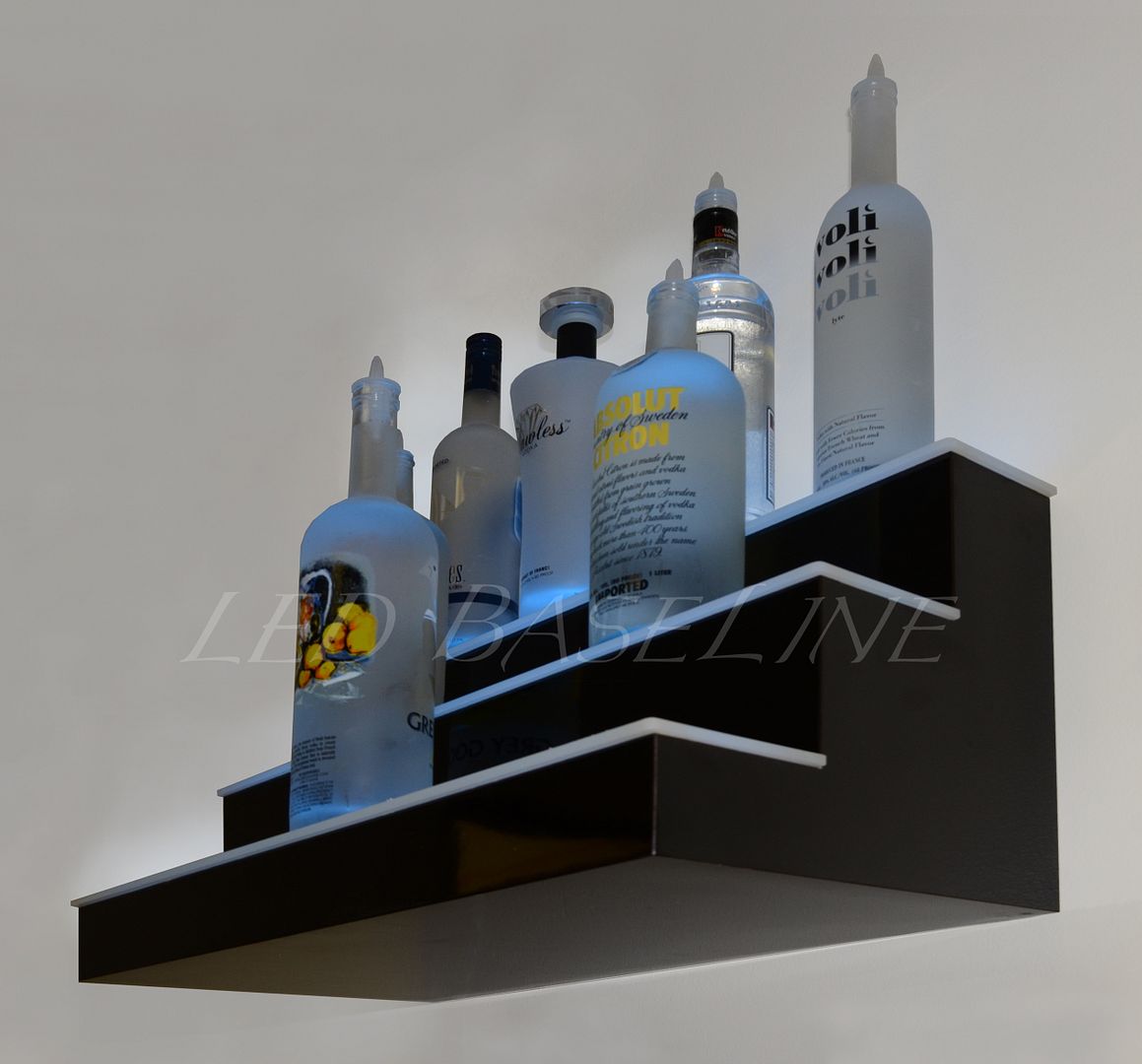 24" LED Bottle Rack Bar Shelf 3 Step Wall Mount Home Bar Liquor Display